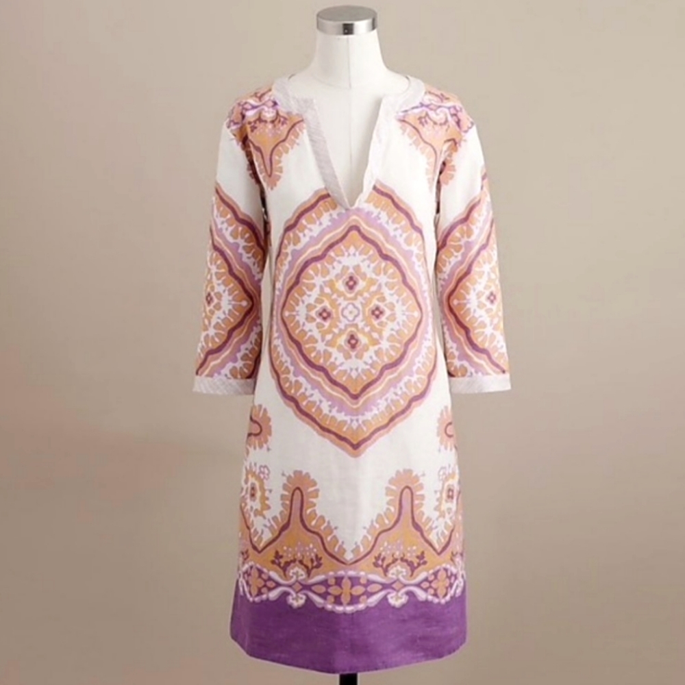 J. Crew Beach Travel Linen Cream Bazaar Tunic Dress XS